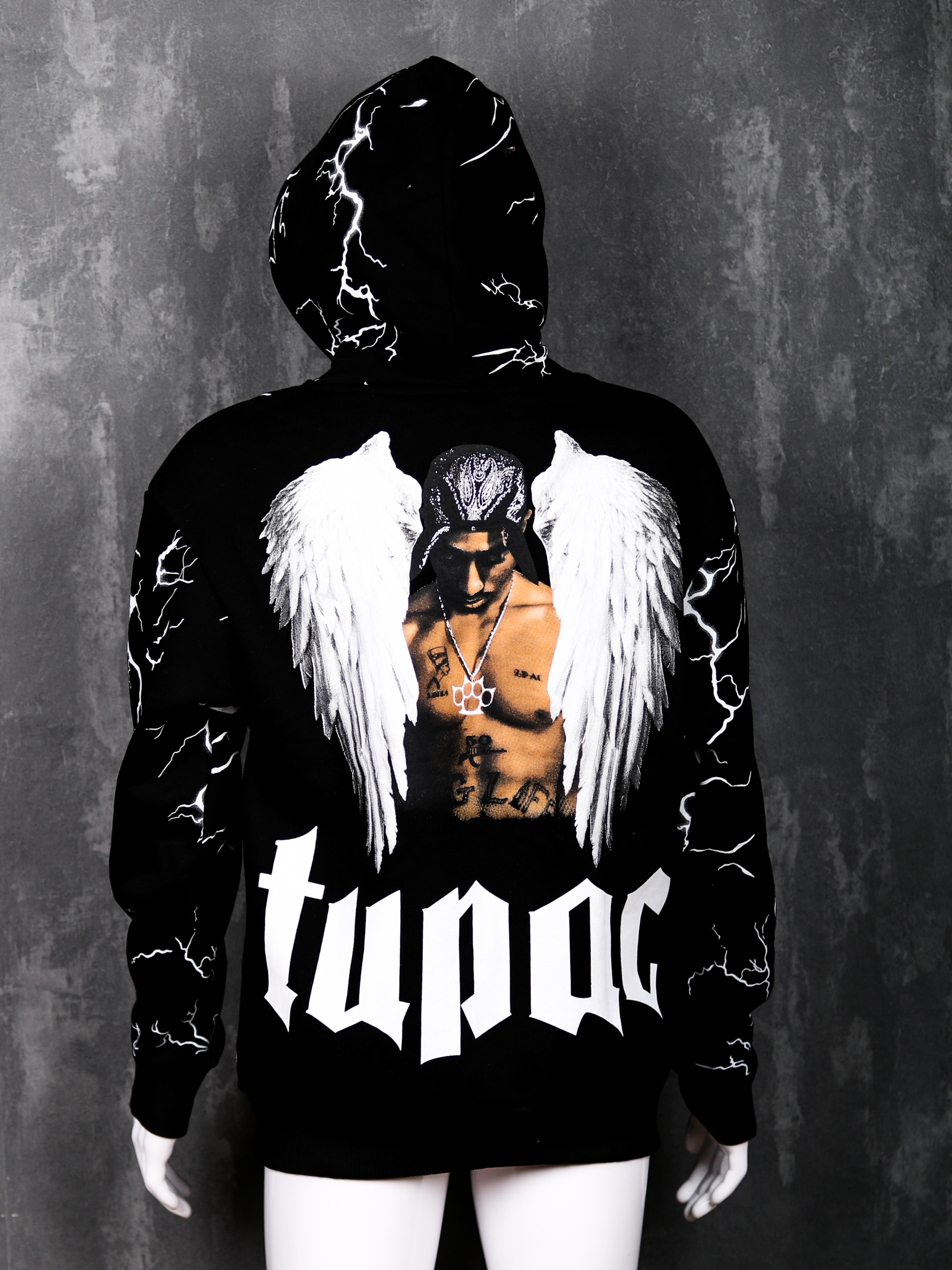 GANGS Tupac AngelWings Lightning Effect Hoodie