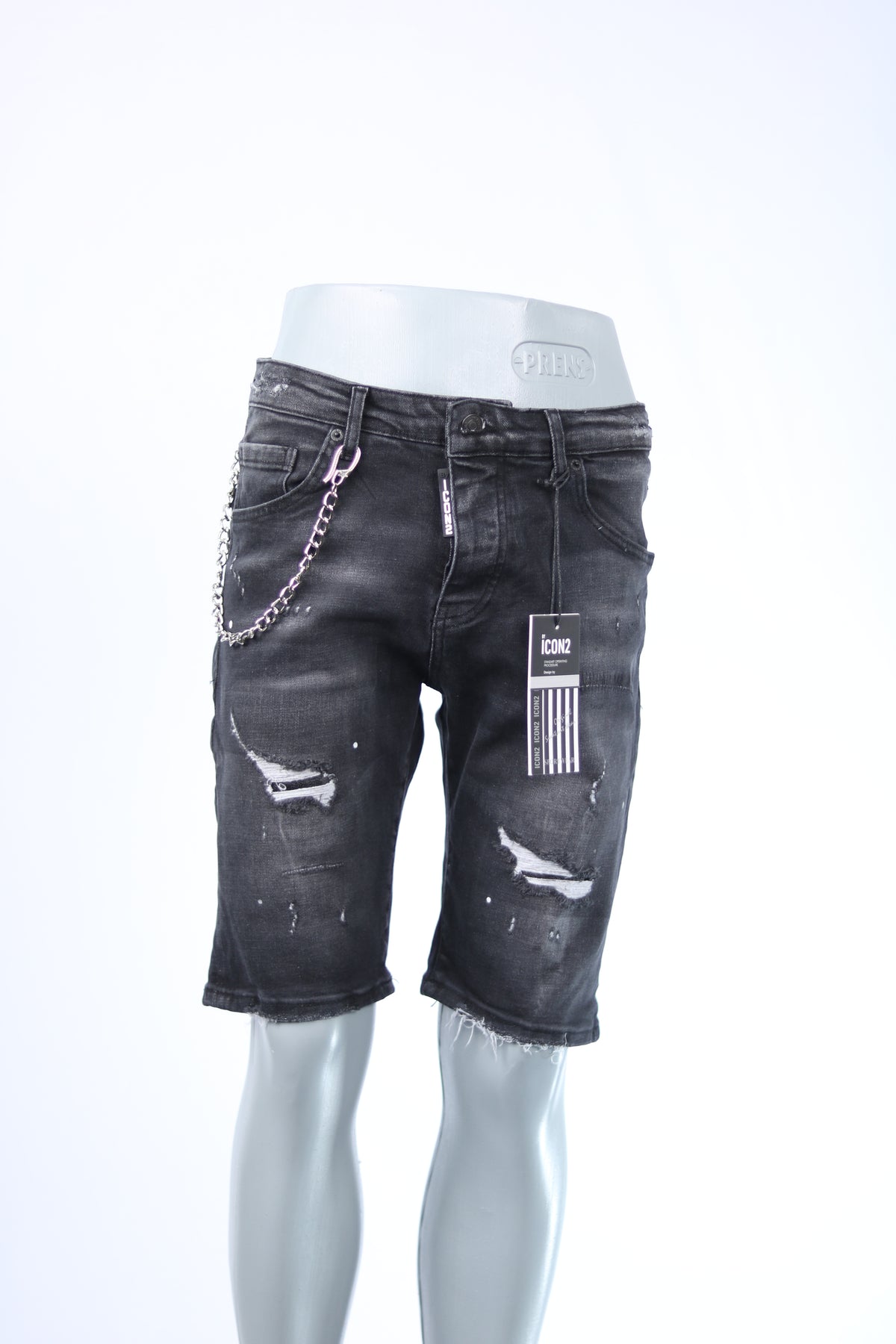 Icon2 Distressed Denim Shorts Black – Slim Fit